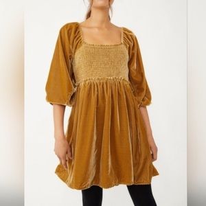 NEW Free People Daphne Velvet Long Sleeve Dress in Olive Bitters size XS
